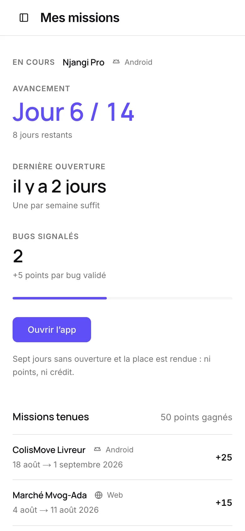 Mes missions : le jour 6 sur 14 d’un testeur ekko, ses bugs et ses points